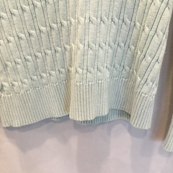 Liz Claiborne Vintage Sweater Cotton Cable Knit V-Neck Soft Turquoise Sz Medium - Picture 4 of 5